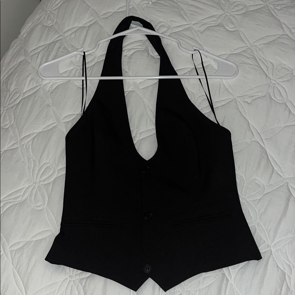 Brown button Halter Vest